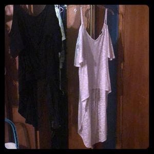 Black and white high low cold shoulder shirts